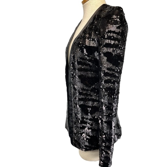 Rachel Zoe Bailey Sequined Zebra Pattern Cardigan Jacket Women Petite in Black - Picture 5 of 11